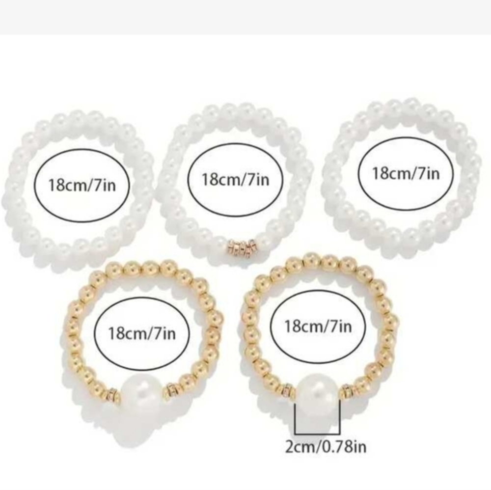 ‼️5 Piece Elegant Pearl and Gold Beaded Bracelet Set+Gift Box - Picture 3 of 3